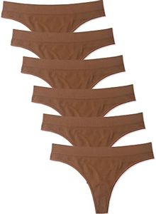 Kalon 6 Pack Women's Nylon Spandex Thong Underwear (Small, Dark Caramel)