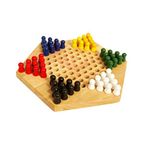 Gadpiparty 11.5 Inches Wooden Chinese Checkers Game Set Natural Wood Checkers Board Game 60 Wood Spare Marbles in 6 Bright Colors for Adults kids Boys Girls Family Game Playing