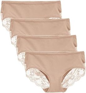 LIQQY Women's 4 Pack Cotton Mid Rise Full Coverage Lace Hipster Brief Panty Underwear (Medium, Nude)