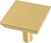 Franklin Brass Simple Chamfered Square Cabinet Knob, Brushed Brass, 1.12 in (29 mm) Drawer Knob, 10 Pack, P40847K-117-C