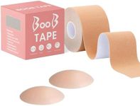 Boob Tape Set,5cm*5m Boobtapes with 2 PCS Reusable Nipple Covers Booby Body Tape for Lift & Support Self-Adhesive Strapless Boobtapes Invisible Bra for Women Large Breasts A-G Cup