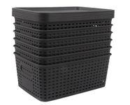 Xbopetda 6 Pack Plastic Storage Baskets with Lid, Portable Plastic Storage Bin with Handles, Stackable Organize Bin, Storage Basket for Organizing Shelves, Desktop, Playroom, Classroom & Office (Gray)