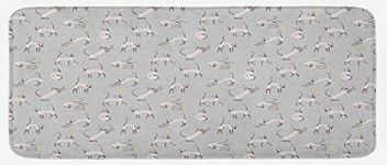 Ambesonne Grey Kitchen Mat, Siamese Cat on Wall Design Playing and Posing Feline Kitty Design, Plush Decorative Kitchen Mat with Non Slip Backing, 47" X 19", Pale Grey