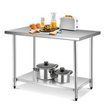 PETSITE Stainless Steel Work Table 48×30 Inch, Heavy Duty Commercial Kitchen Prep Station with Adjustable Under Shelf for Restaurant, Home and Hotel