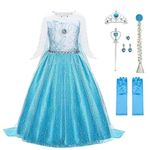 URAQT Princess Dress, Princess Costume with Crown Wand Gloves and Tiara, Princess Costumes with Princess Dress Up Accessories for Girls, Kids Fancy Dress for Carnival Party Halloween Cosplay