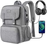 Lunch Bags for Women, Cooler Lunchbox Insulated Work Backpack with USB Charging Port, Water Resistant Travel Computer Bag College Daypack Fits 15.6 Inch Laptop Friendship Gifts for Women, Grey