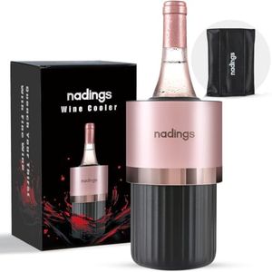 Nadings Wine Chiller for 750ml Bottles | Portable & Iceless, Keeps Wine/Champagne/Beer Cold 6+ Hours | Vacuum Insulated Stainless Steel | Ideal for Outdoor, Parties & Gifts – Rose Gold