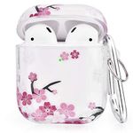 V-MORO Clear Airpods Case Compatible with AirPods 2 & 1 Soft Transparent TPU Shockproof Airpod Case Cover Flower Women Men Girls Boys (Pink + White Flower)