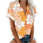 Blouses for Women Dressy Casual Solid Color/Print Button Down Tops Plus Size Summer Lapel Short Sleeve Tee Shirts, 39_yellow, XX-Large