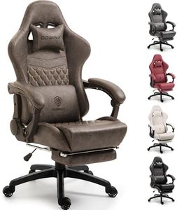 Dowinx Gaming Chair Office Desk Chair with Massage Lumbar Support, Vintage Style Task Chair PU Leather High Back Gamer Chair with Retractable Footrest (Brown)