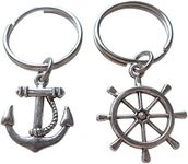 Anchor & Ships Helm Keychain Set- You Be My Anchor And I'll Steer You Straight; Couples Keychain Set