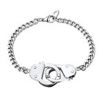 FindChic Handcuff Steel Bracelet, 316L Stainless Steel, 4mm Wide, 7.5’’ (19cm), Personalised Engrave Love Prisoner Handcuff Jewellery, Diamond Cut Curb Cuban Chain Lockable Handcuff Bracelet