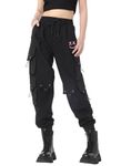 CLOAKA Cargo Pants Women Gothic Y2K High Waist Adjustable with Pockets Drawstring Street Techwear Jogger Sweatpants Black Pink