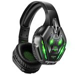 PHOINIKAS PS5 Gaming Headset for PS4, PC, Switch, Q10 Xbox One Headset with Stereo Sound, Detachable Mic, Wireless Bluetooth 5.3 Headphone only for Laptop/Phone/Tablet, 40H Battery (Green)