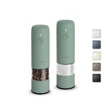 Small Electric Salt and Pepper Grinder Set, USB Rechargeable, Automatic Pepper Mill Grinder with Adjustable Coarseness, Electric Salt Shakers, One Hand Operation for Kitchen, Travel (2 Packs, Sage)