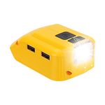 Battery Adapter for Dewalt 20v Battery USB Phone Charger, 3W LED Work Light with Dual USB Charger and 12v DC Port,Power Source Supply for 14.4-20v Max Lithium-Ion Battery