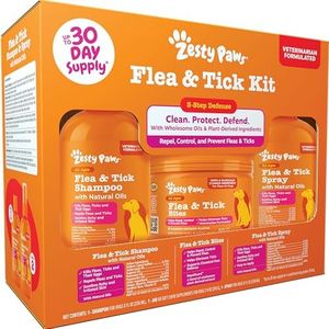 Zesty Paws Flea and Tick Kit for Dogs - Shampoo, Spray & Soft Chews that Kill Fleas, Ticks & Their Eggs - Prevention, Protection & Repellent - Soothes Itchy & Irritated Dog Skin