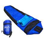 Aim Emporium Temp 15°C to 25°C Light Weight Sleeping Bag for Camping and Traveling (Blue,1kg) Mummy Shape Sleeping Bag with Air Pillow Comfortable for 6 Ft.