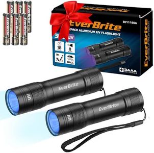 EverBrite 2 Pack UV Flashlight, 365nm Black Light EDC Flashlight, Portable Ultraviolet Flashlight for Pet Urine Detection, Scorpion Finding, Resin Curing(Batteries Included)