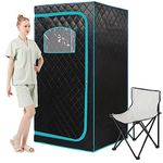 AURGOD Portable Full Size Infrared Sauna, Sauna Box for 1 Person, Premium Dry Heating Technology Home Sauna with Temperature Remote Control, Heating Foot Pad and Reinforced Folding Chair