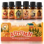 SNOWSEN Autumn Fragrance Oils, Essential Oil Set for Diffuser, Fall Scented Oil for Soap Candle Making - Apple Spice, Pumpkin Pie, Pine, Cinnamon, Vanilla, Snickerdoodle, 6x10ml