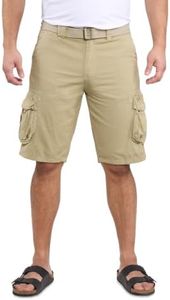 RAW X Mens Belted Cargo Shorts, Relaxed Fit Casual Knee Length Cargo Shorts for Men, Stone, 32