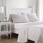 Laura Ashley Home - Twin XL Sheets, Cotton Percale Bedding Set, Crisp & Cool Home Decor (Norella Pink, Twin XL)