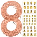 smseace 2Sets 25Ft. 3/16" Brake Line Tubing Kit with Brake Line Fittings(includes 32pcs Fittings and 4pcs Unions+8pcs Nuts) Copper-coat Brake Lines