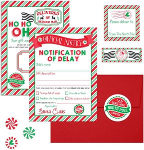 Santa's Delayed Delivery Notice Includes 1 Double-Sided Card, 1 Red Envelope, 6 Matching Stickers. A Magical Letter Straight From Santa to Keep the Spirit Alive When Gift Can't Arrive On Time.