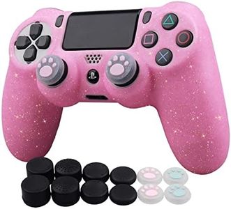 RALAN Controller Skin for PS4 Glitter Anti-Slip Silicone Cover Protector Compatible with PS4 Slim/PS4 Pro Wireless/Wired Gamepad Controller with 4 Cat Paw Thumb Grip Caps & Black Pro Thumb Grip x 8.