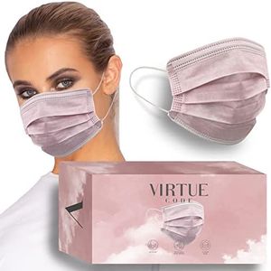 VIRTUE CODE 50 Disposable Face Masks for Men and Women. Blush Pink Face Mask with Elastic Ear Loops