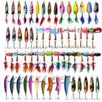 Fishing Lure Kit,60pcs Trout Fishing Lure Spinner Baits Spoons Crankbaits Minnow Meatl Fishing Lures Set with Sharp Treble Hooks Variety Fihsing Lure Kit for Trout Salmon Walleye