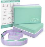 Yoga Blocks 2 Pack with Strap & Guide – Non-Slip EVA Foam Pilates Blocks for Home Workouts, Dance, Ballet, Gymnastics & Stretching Exercise | Ideal Dancer Gifts