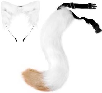 HAOAN Faux Fur Fox Tail and Ears Headband Set Werewolf Costume Halloween Cosplay
