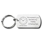 Personalised New Baby Keyring - A Timeless First Fathers Day Gift for Daddy – Customise for Other Family Members – Engraved – Time and Date of Birth – Metal