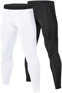 Towintec Men’s Compression Pants, Athletic Running Leggings Workout Tights Cool Dry Capri Base Layer for Basketball Sports Football Gym Soccer Underpants(Black+White,L)