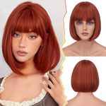 BARSDAR Short Bob Wig With Bangs - 12 Inch Auburn Wigs for Women - Short Copper Wig Natural Looking Heat Resistant Synthetic Hair Replacement Wig Cosplay Party Halloween Wig - Copper Auburn