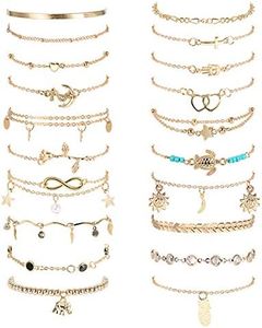 FASACCO 20Pcs Gold Ankle Bracelets for Women Adjustable Beach Anklet Set Surfer Anklet Heart Star Turtle Infinite Anklets Foot Jewelry