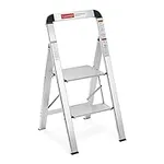 Navaris 2 Step Ladder - Aluminum Folding Step Stool for Adults - Slim Metal Step-Ladder with 2 Anti-Slip Steps & Rubberized Feet - Max Load 330 lbs