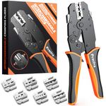 Crimping Tool Set, Preciva Ratchet Cable Crimp Plier Tool Kit, Electrical Terminal Cable Crimper with 6 Heads for Quick Change, Heat Shrink/Insulated/Bare/Ferrules/Spade Crimp/Solar Energy Terminals