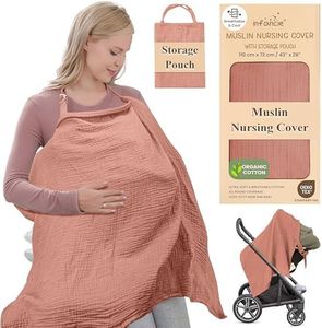 infancie Organic Cotton Nursing Cover - 43 x 28 Inch Breathable Muslin Breastfeeding Cover, Multi-Purpose for Women (Rust)