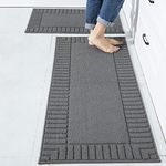 BEQHAUSE Kitchen Rugs Washable Kitchen Mats Floor Non-Slip Kitchen Mats Absorbent Kitchen Runner with TPR Non Skid Backing,Set of 2, 50X76cm+50X122cm, Grey