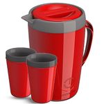 Caribe Pitcher with Lid - Insulated Double Layered Pitcher for Ice Tea, Cold Beverages, Large Lightweight Jar for Keeping Cold for Hours - Polyurethane, BPA Free - Red, 67.6 Fl Oz/ 2L - LCG