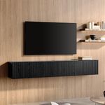 FITUEYES Large Floating TV Shelf Wood Media Entertainment Center,Wall Mounted Shelf with 3 Fluted Doors for TVs up to 80",Floating Storage Cabinet Under TV for Living Room, Bedroom,Black