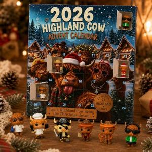 Advent Calendar 2026 with Mini Highland Cow Figurines (Winter White)