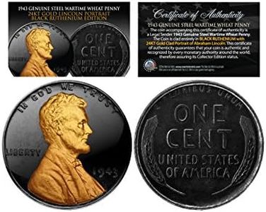 1943 Genuine Black Ruthenium & 24K Golden Abraham Lincoln Steel WAR Wheat Penny