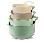 COOK WITH COLOR Mixing Bowls - 4 Piece Nesting Plastic Mixing Bowl Set with Pour Spouts and Handles (Ombre Mint)