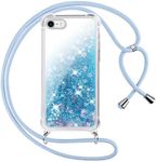 Vauki Mobile Phone Chain for iPhone 6, Case with Strap, Silicone Transparent Liquid Glitter with Chain Cord Bumper Quicksand Necklace TPU Protective Case – Blue