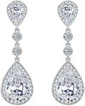 EleQueen Women's Cubic Zirconia For Teardrop Bridal Dangle Earrings Clear Silver-Tone