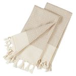 sea me at home Kitchen Hand Towels with Boho Design, Set of 2, Dish Towels for Kitchen, 100% Cotton Turkish Hand Towels for Bathroom (14 x 30 Inches, Beige)